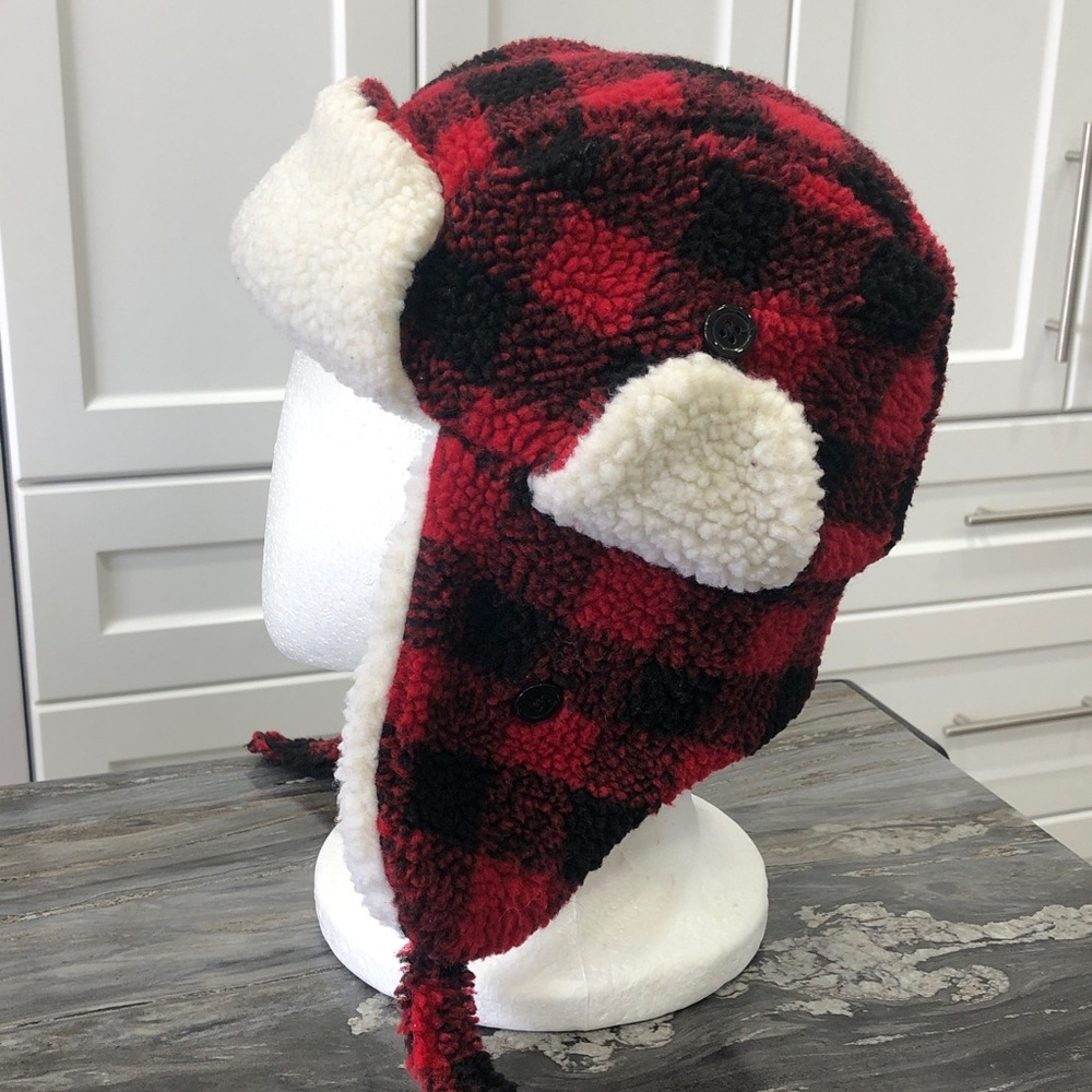 Kids Red Plaid Sherpa-Lined Trapper Hat - Picture 4 of 15